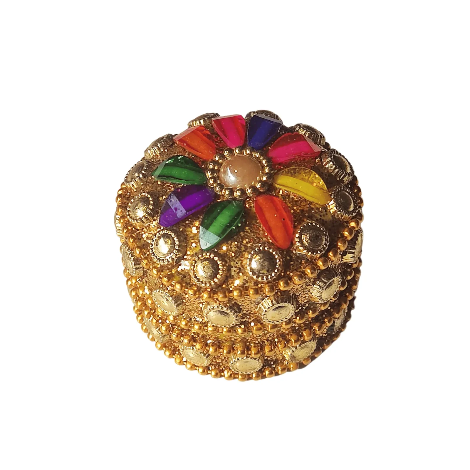 Metal Round Shape Colorfull Sindoor Box | Decorative Kumkum Holder | Shingar Dhani