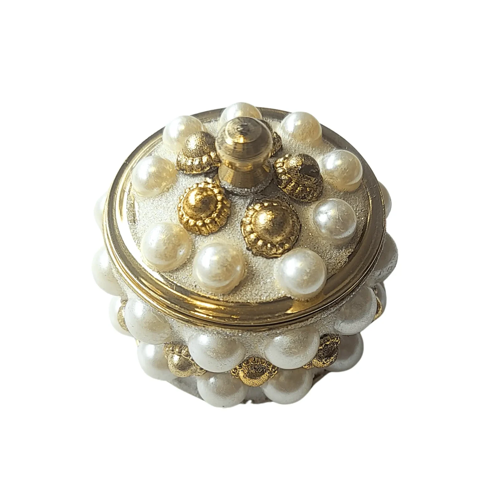 Royal Brass Round Silver Pearls Sindoor Box