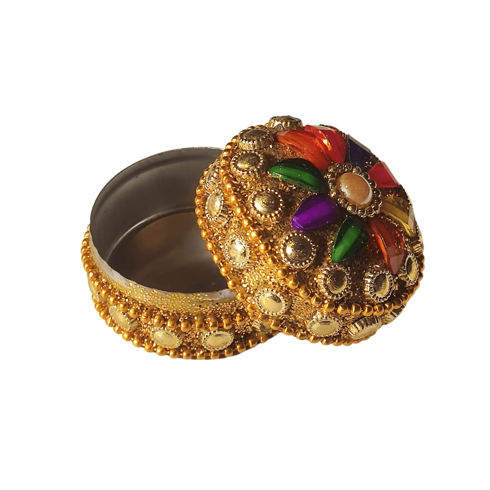 Metal Round Shape Colorfull Sindoor Box | Decorative Kumkum Holder | Shingar Dhani