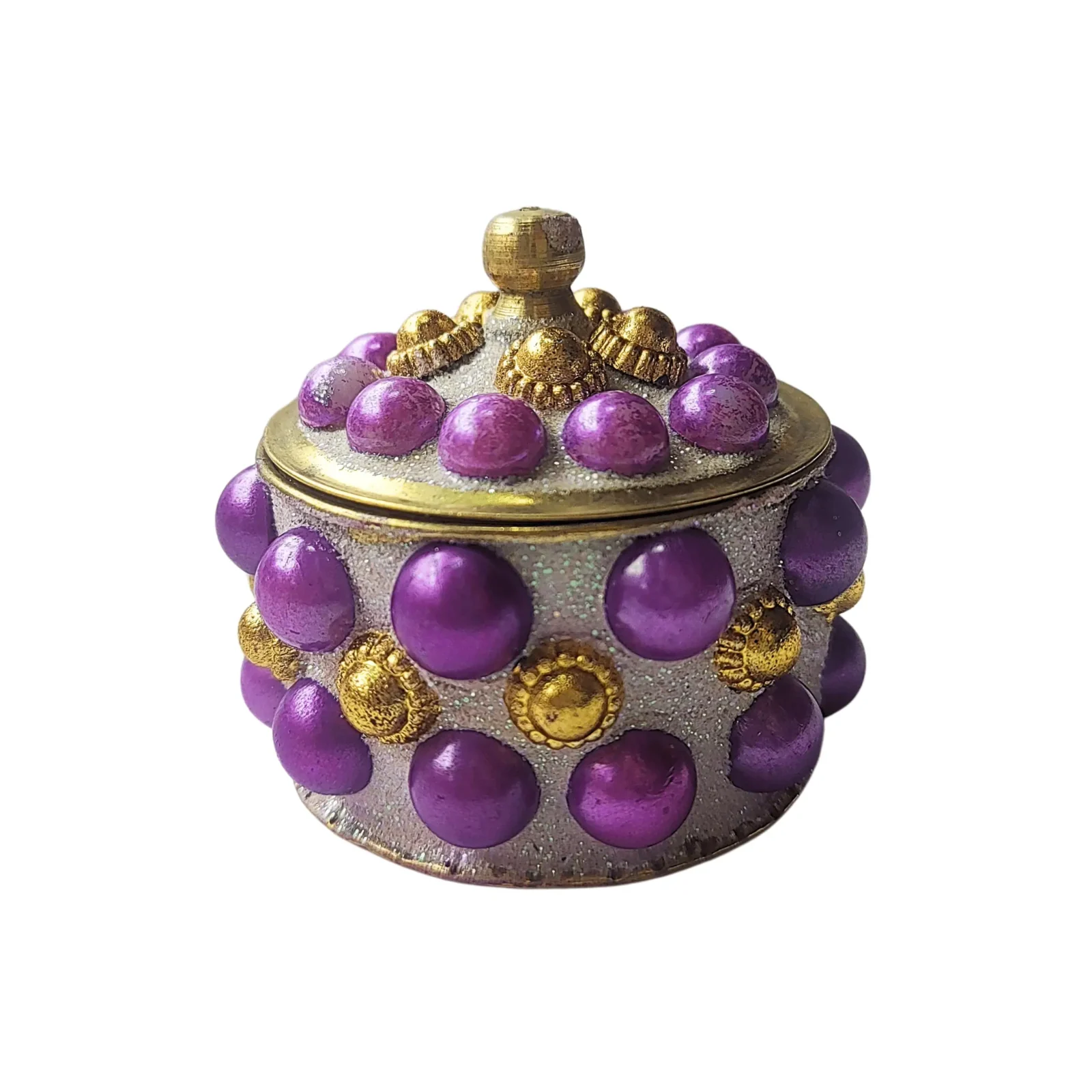 Royal Brass Round Silver Pearls Sindoor Box