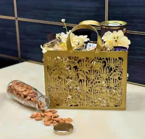 handmade decorative items decor india show pieces for home decor ghar decoration handmade decorative items moroccan table lamp "brass lanterns wholesale export India" Metal Rectangular Golden Gift Bag For Gifting and Storage