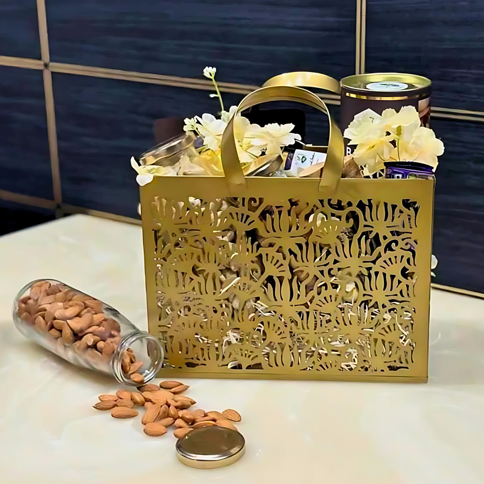 Metal Rectangular Golden Gift Bag