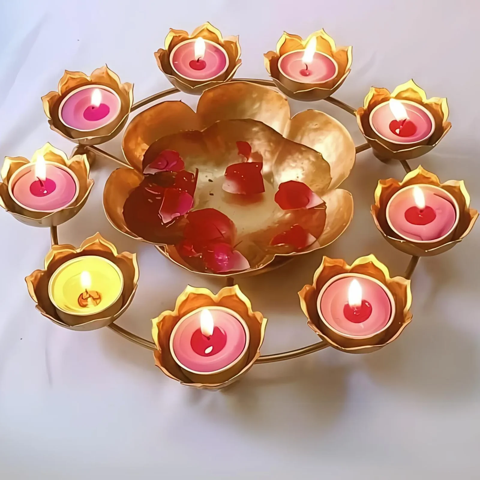 Rangoli Decorative Flower Shaped Urli Bowl Diya