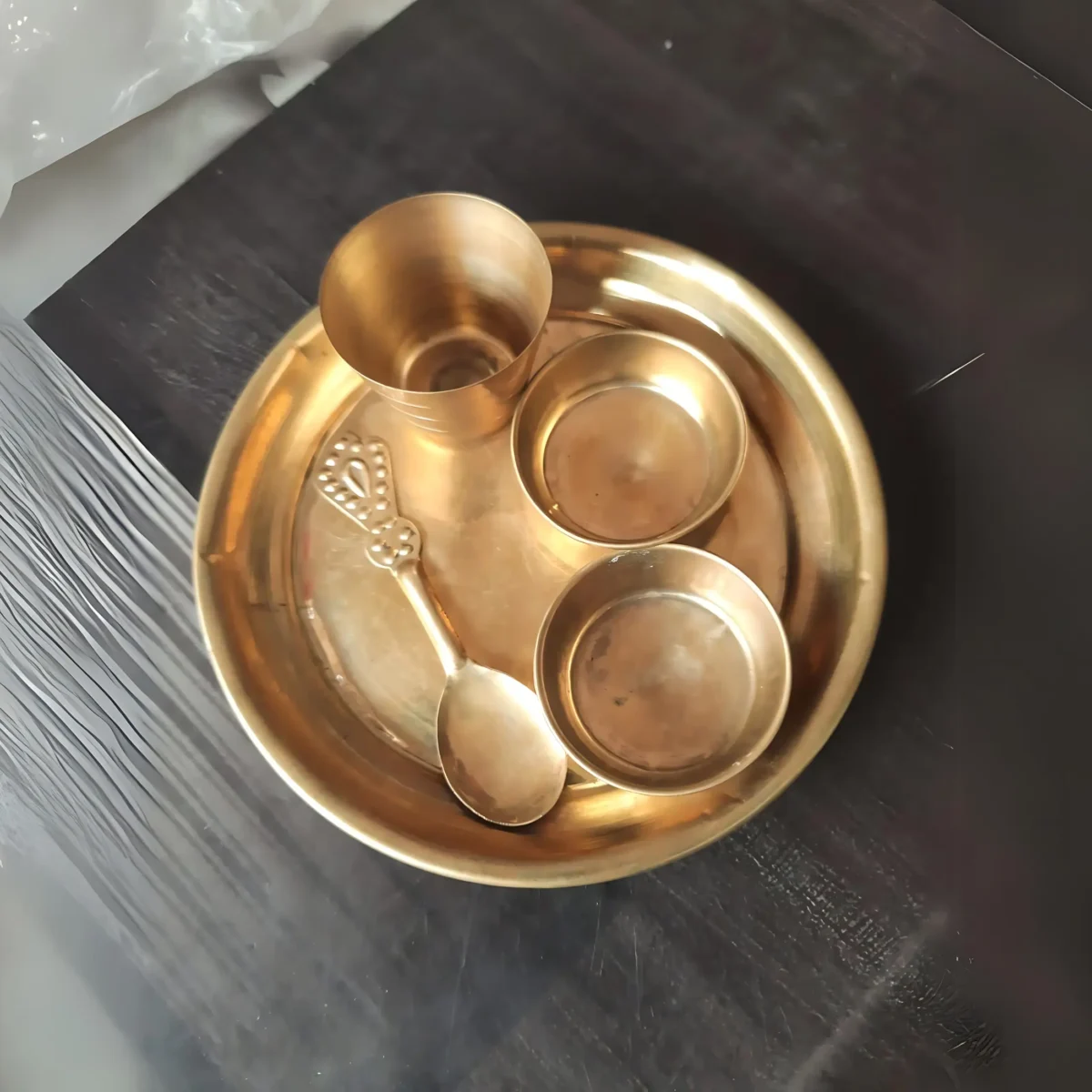 Brass Golden Mini Pooja Thali - 4 inch