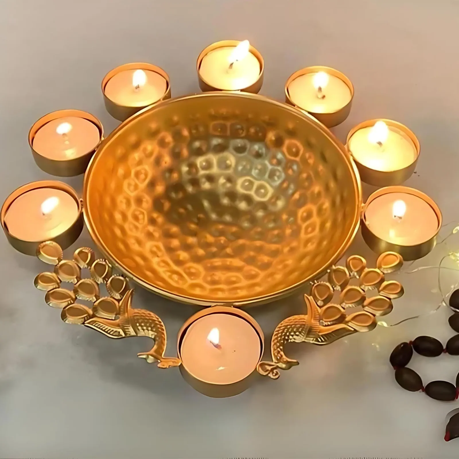 Peacock Urli Bowl Diya & Tealight Candle Holder