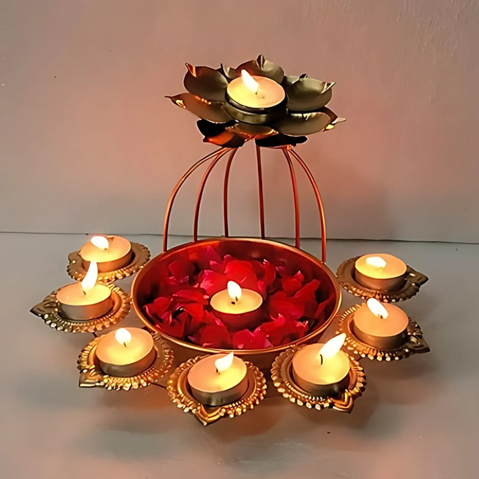 Lotus Shaped Urli Bowl Diya