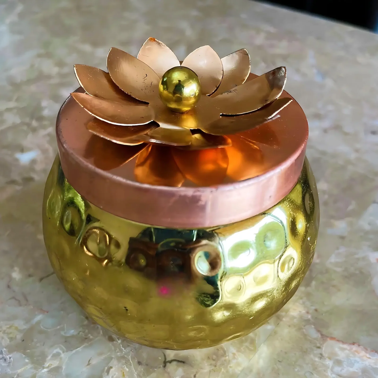 Hammered Gold Copper Plated Jar