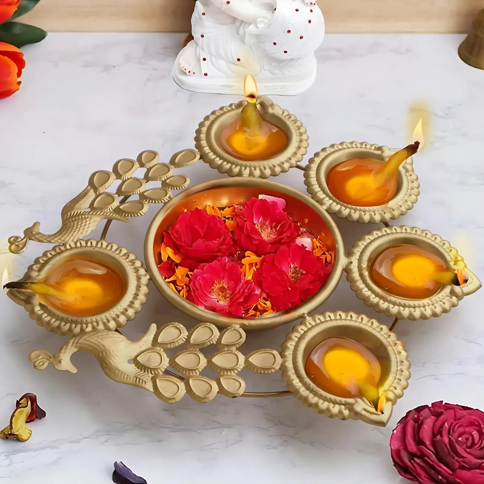 Mini Decorative Peacock Urli Bowl for Diwali Home Decoration