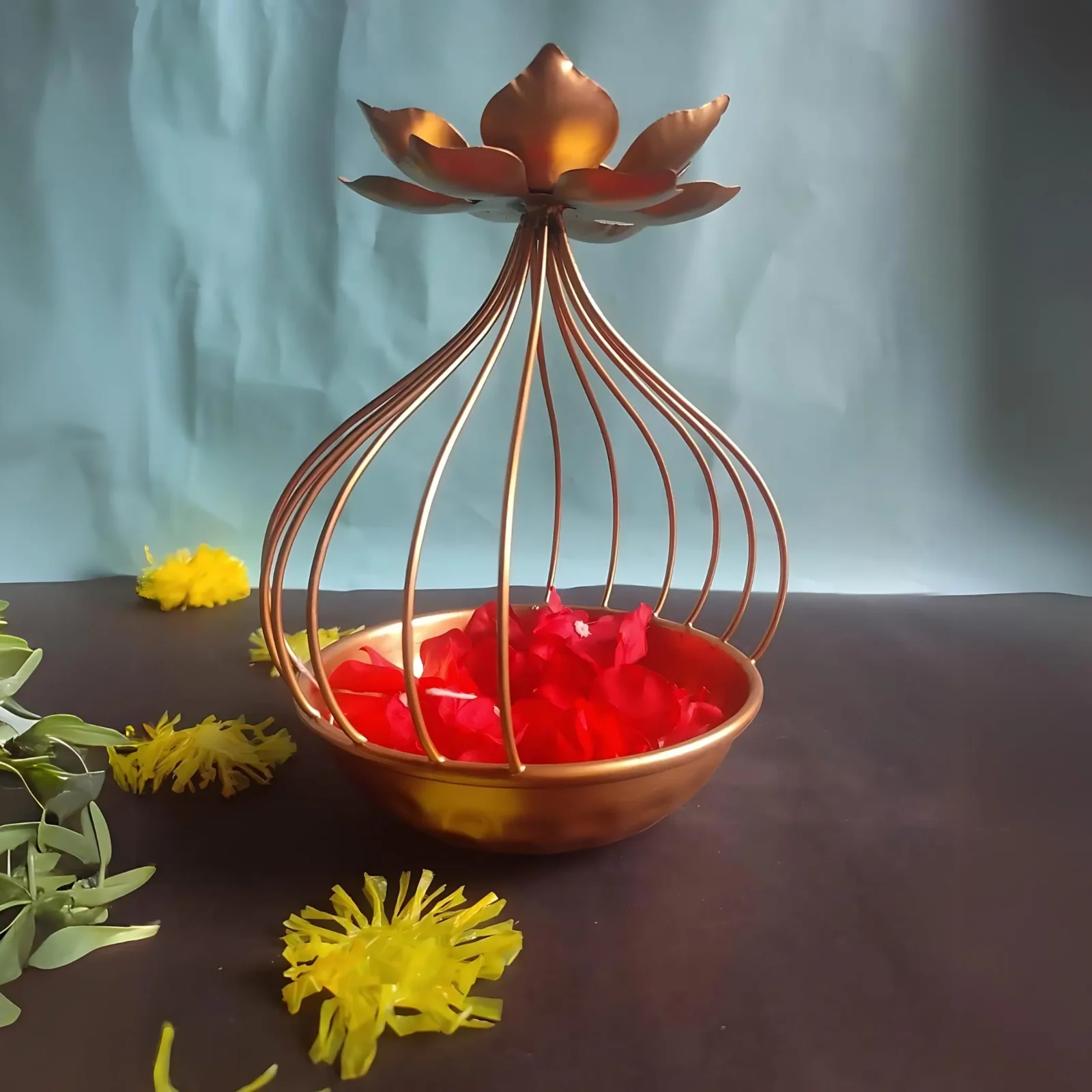 Mini Metal Lotus Urli Bowl for Home Decoration