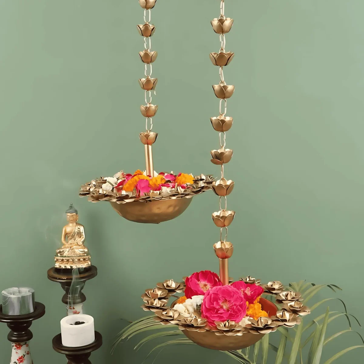 Metal Hanging Rose Urli Bowl for Home Decoration