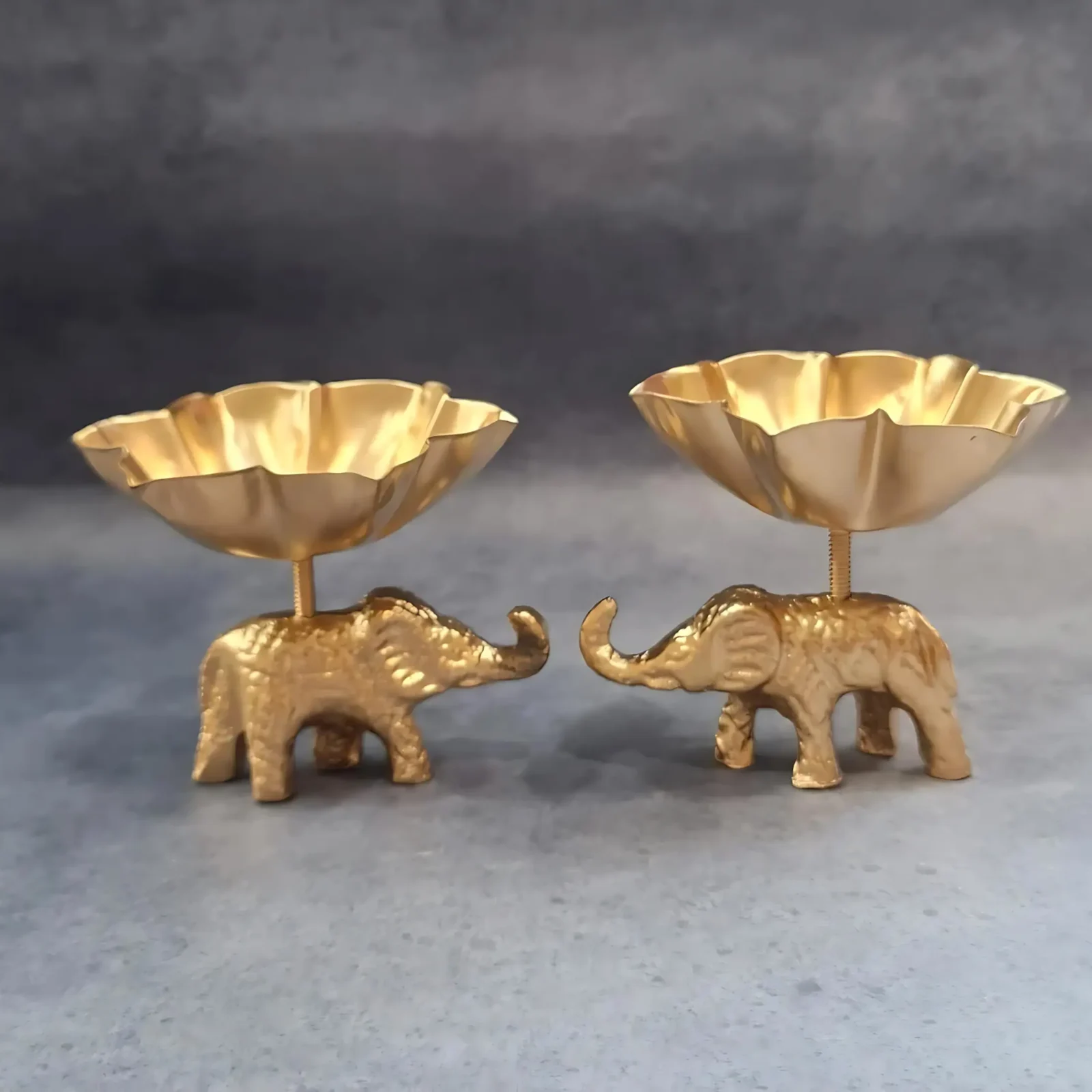 Gold Elephant-Shaped Aluminium Candle Holder