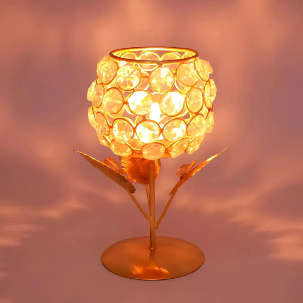 Metal & Crystal Tealight Candle Holder Stand For Home Decor