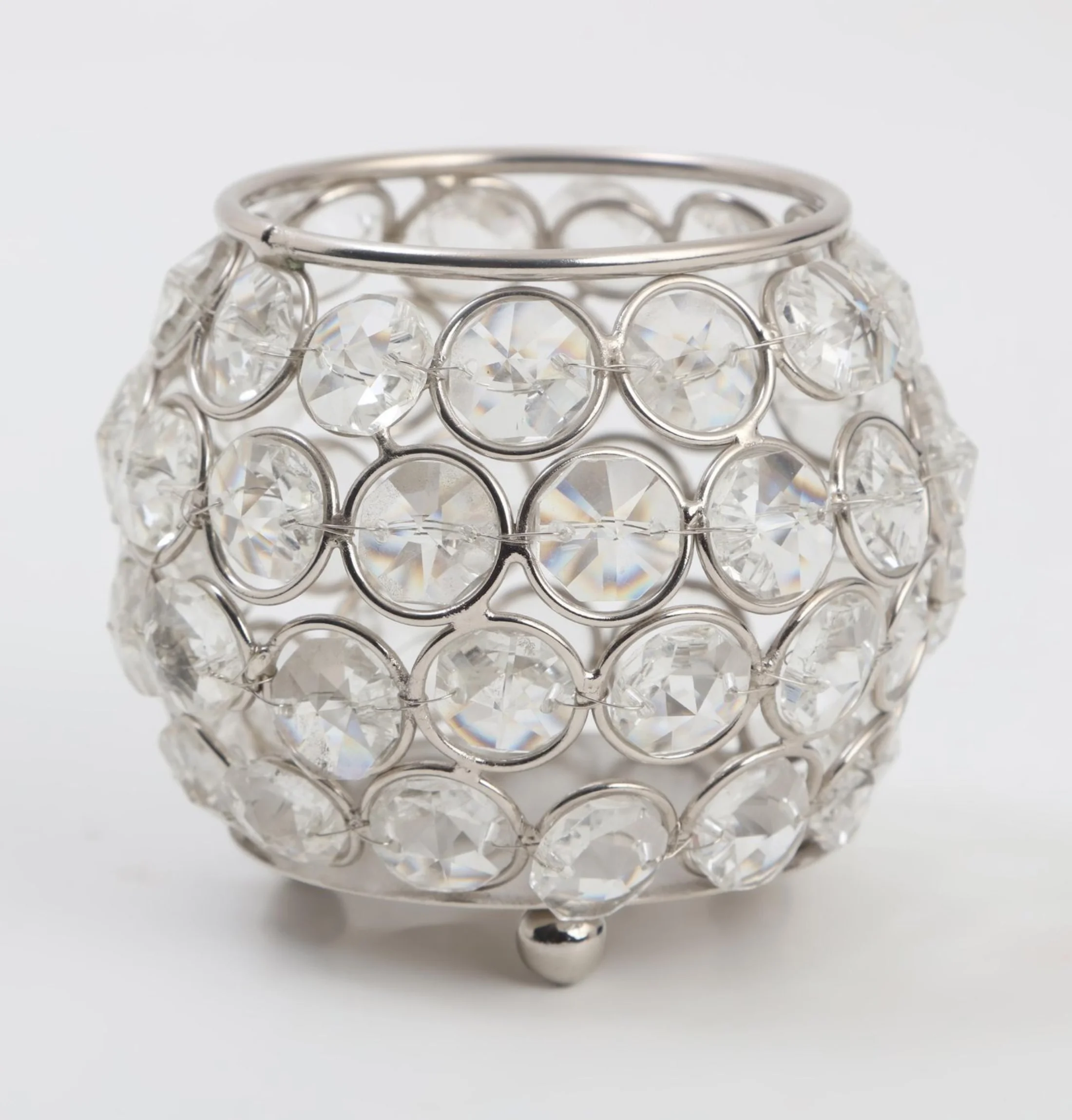 Fiesta Silver Crystal Glass Votive Candle Holder For Home Decor & Gifting