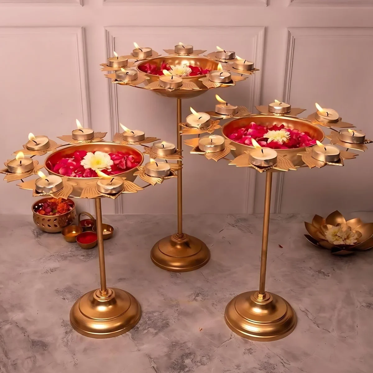 Aesthetic Standing Floral Kamal Diya Urli for Diwali Home Decor