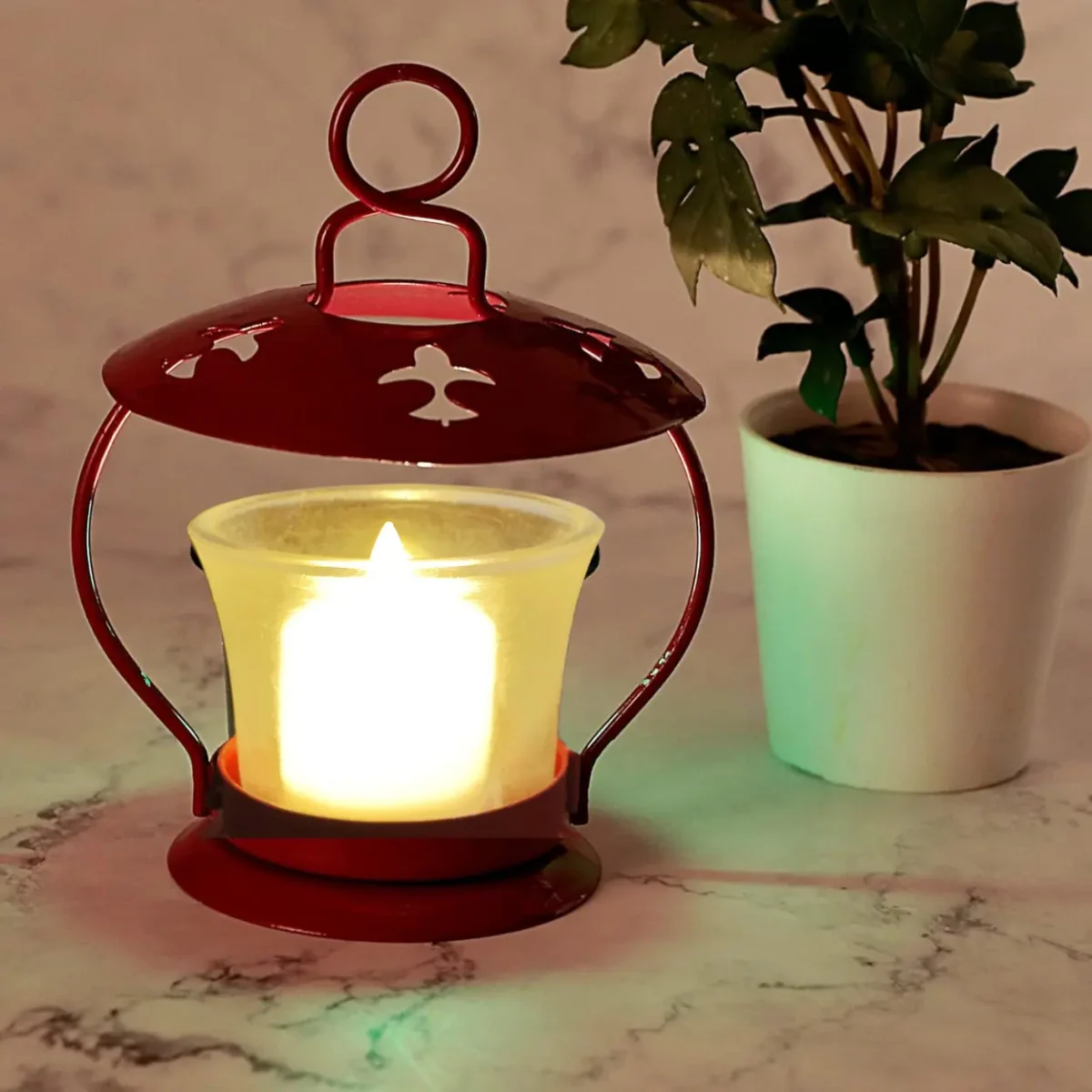 Corsica Mystic Red Metal Votive Candle Holder Lantern for Home Decor & Gifting