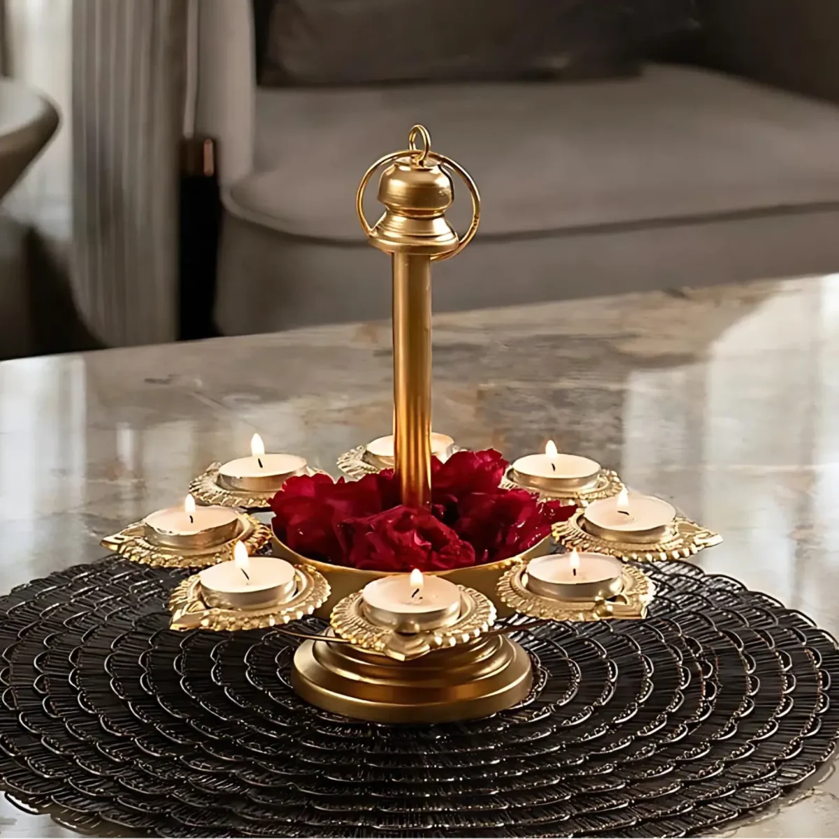 Metal Gold Urli Bowl Diya Stand For Diwali & Home Decor
