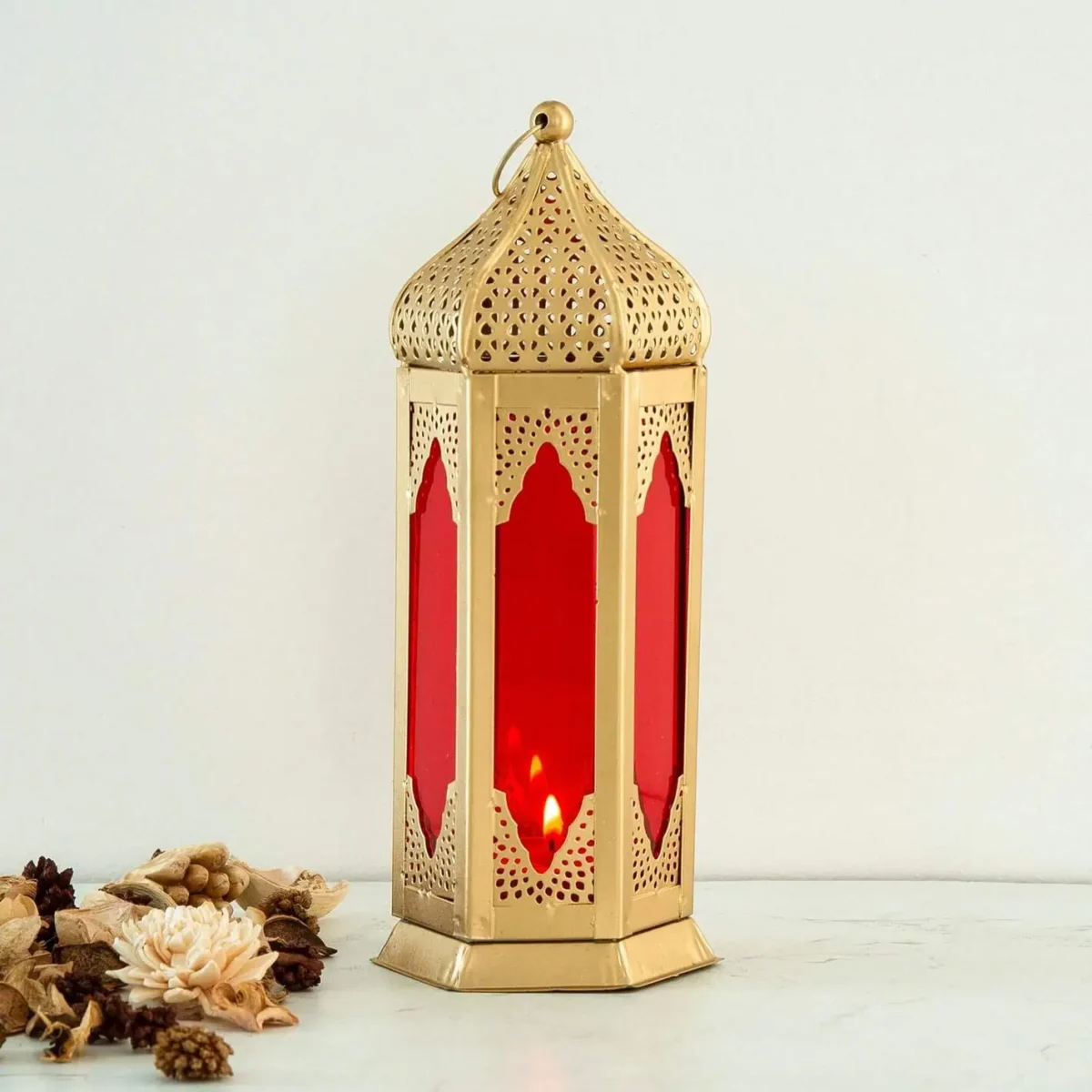 Moroccan Style Golden Hanging Tealight Metal Lantern