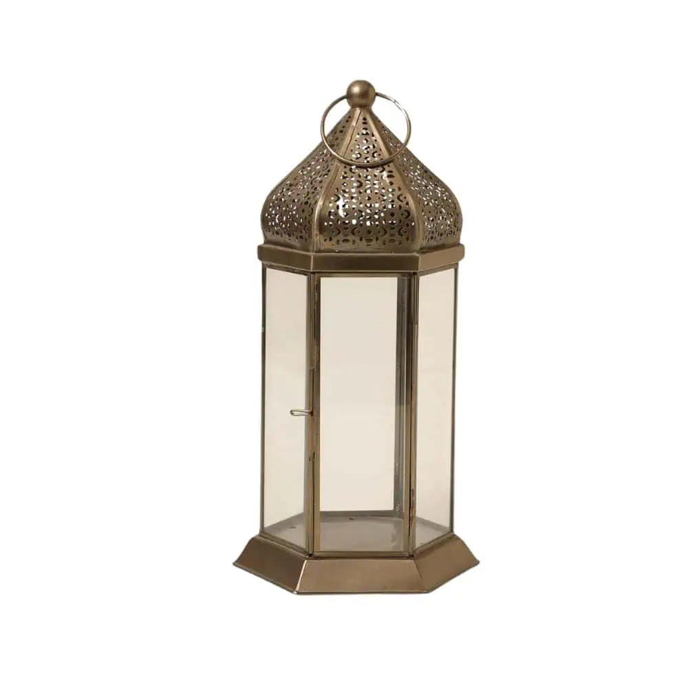 Brass Antique Moroccan Brown Glass Hanging Lantern