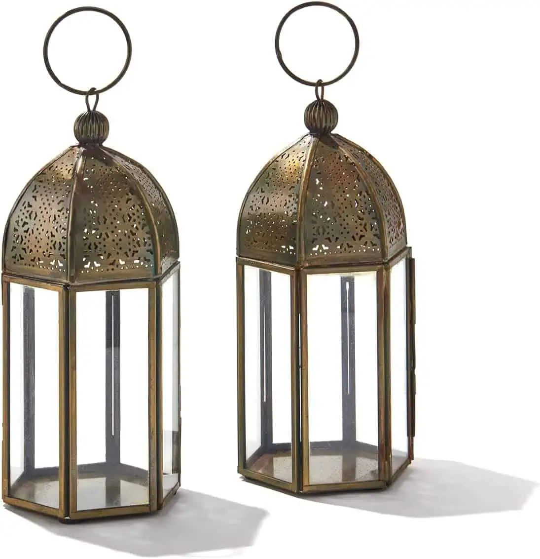 Brass Antique Metal & Glass Moroccan Lantern