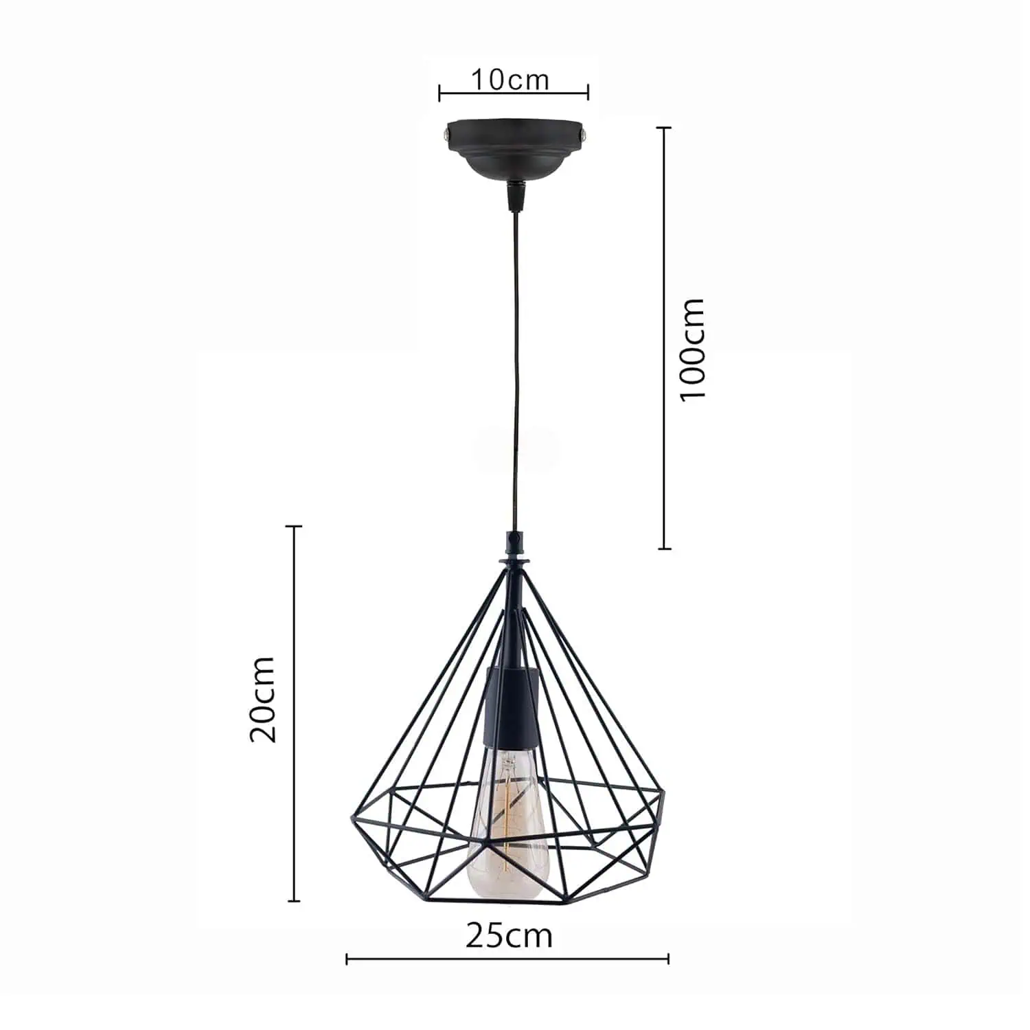 Edison Filament Hanging Caged Light Black Powder Coated Mild Steel Ceiling Lamp