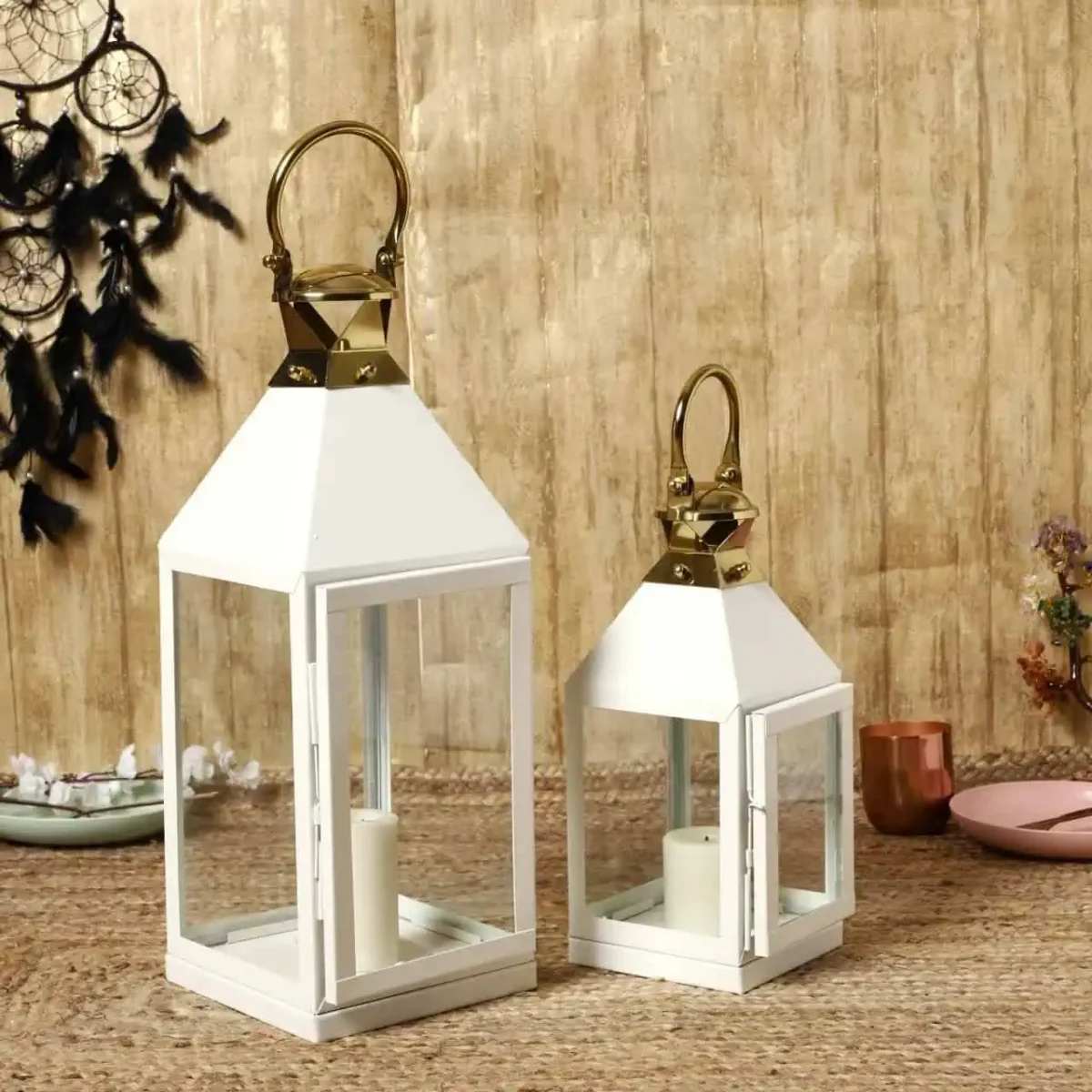 White Toughened Metal Lantern Candle Lantern