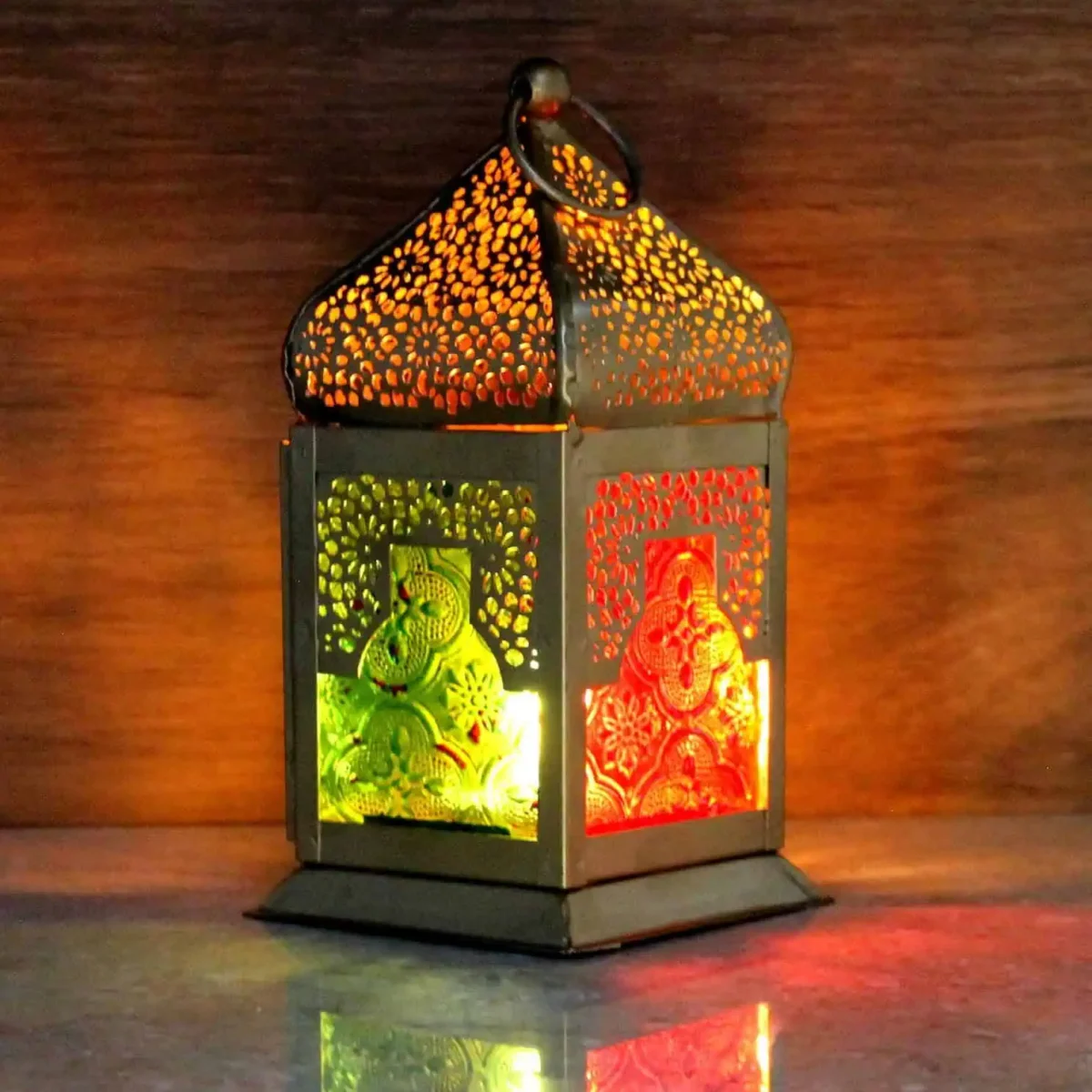 Intricately Designed Golden Moroccan Hanging Lantern Lamp