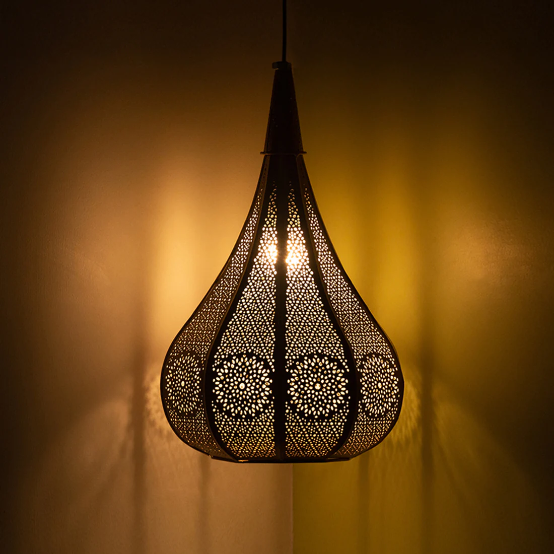 Hand-Etched Golden Moroccan Hanging Pendant Light - Image 2