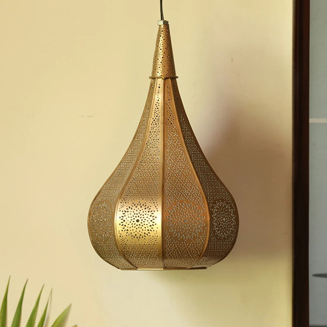 Hand-Etched Golden Moroccan Hanging Pendant Light