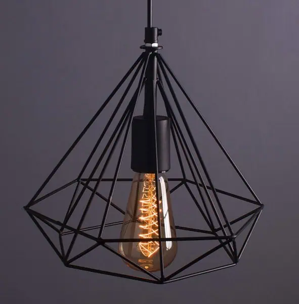 Edison Filament Hanging Caged Light Black Powder Coated Mild Steel Ceiling Lamp