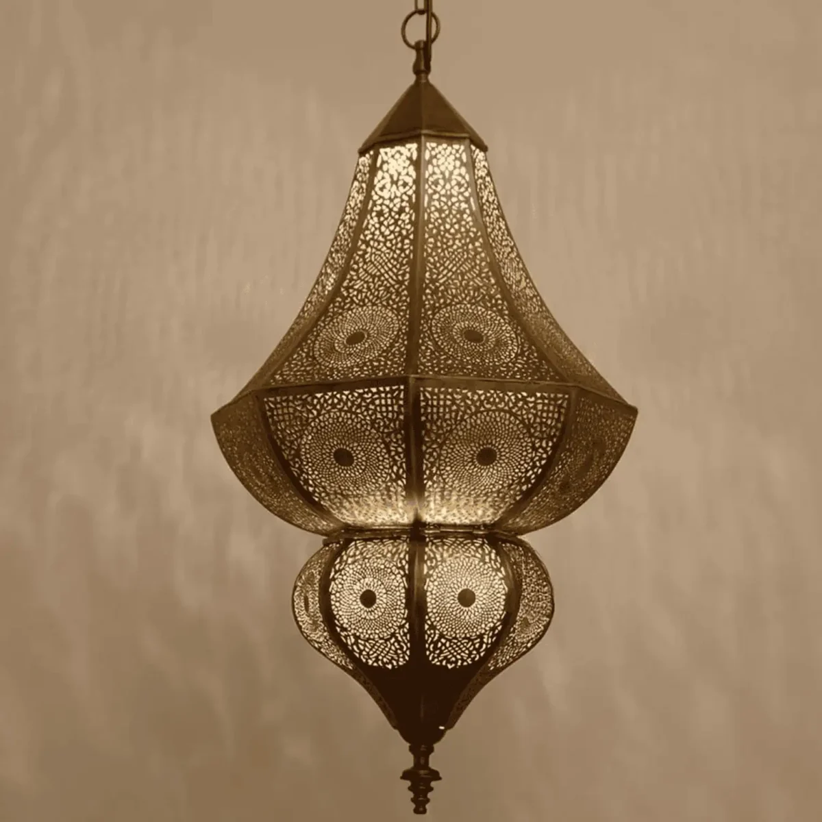 Vintage Moroccan Lantern in Gold Finish Mild Steel Hanging