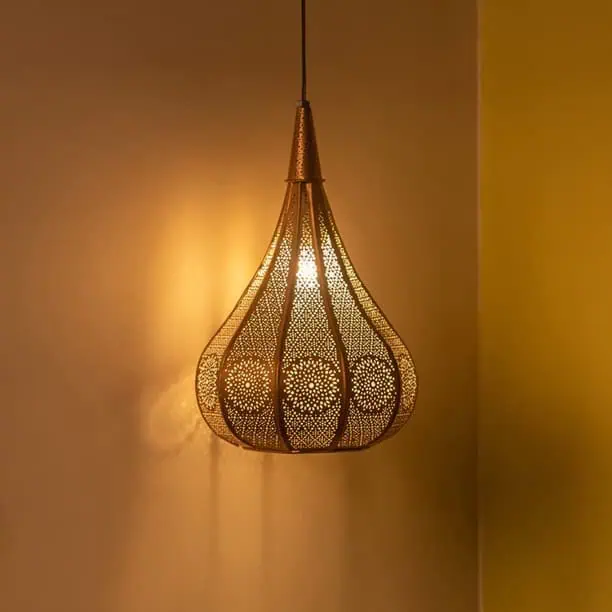 Hand-Etched Golden Moroccan Hanging Pendant Light