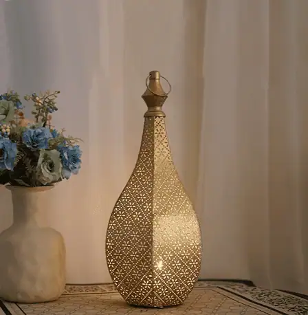 Golden Decorative Moroccan Metal Lantern Candle Holder