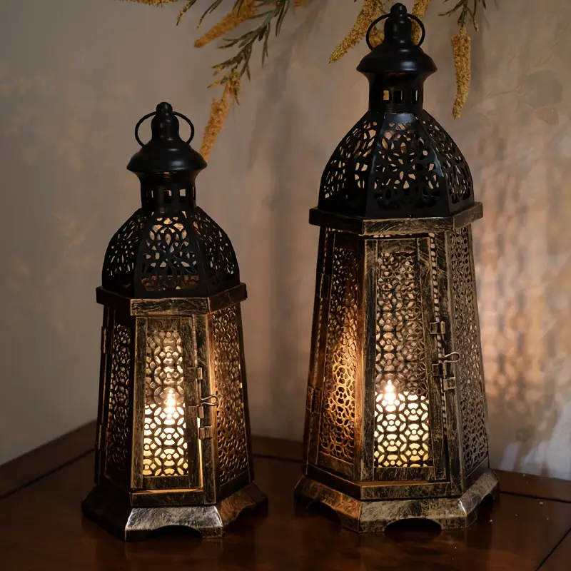 Brass Antique Moroccan Inspired Tabletop Lantern Decor