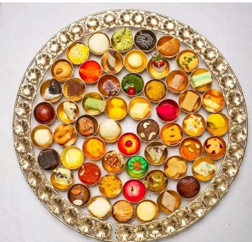 56 Bhog Pooja Thali 20 Inch Traditional Golden Iron Decorative Plate