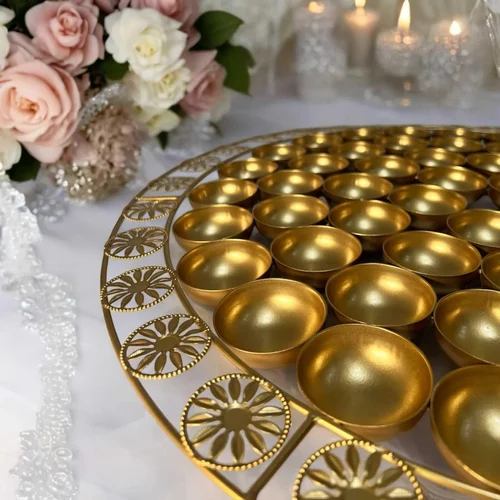 56 Bhog Pooja Thali 20 Inch Traditional Golden Iron Decorative Plate