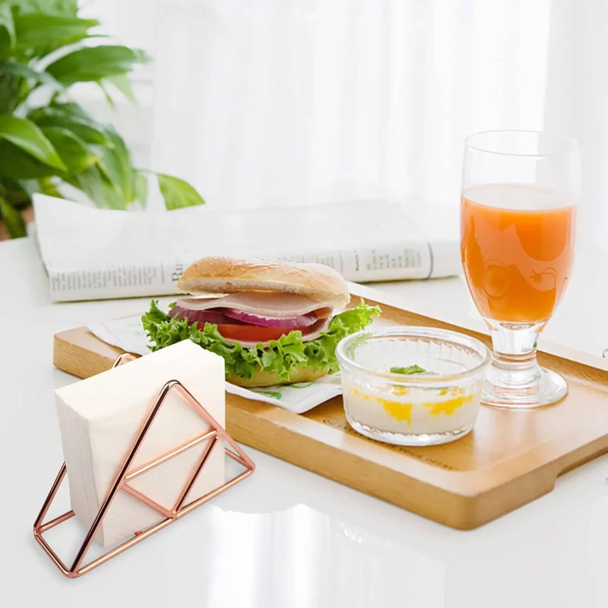 Metal Tissue Dispenser Organizer EPL Rose Gold Napkin Holder for Dining Table