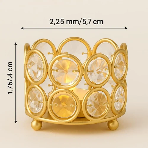 Crystal Tealight Candle Holder Golden Decorative Diya for Home & Festive Décor