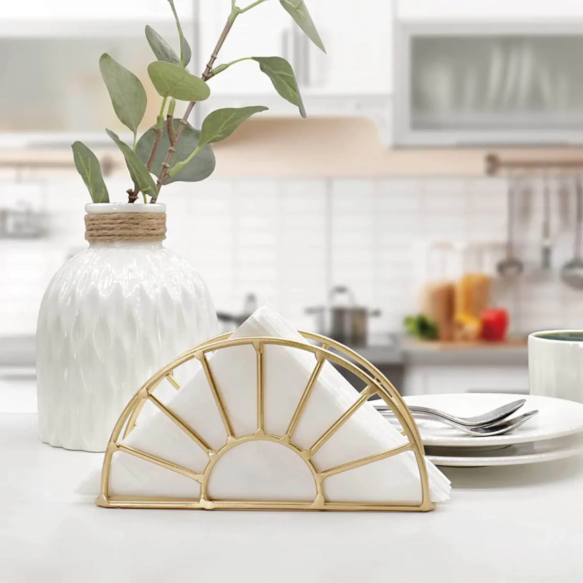 Golden Metal Napkin Tissue Paper Holder Decorative Table Stand