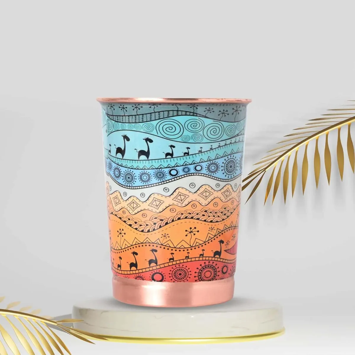 Copper Printed Design Water Glass 250 ml Ayurvedic Copper Drinkware