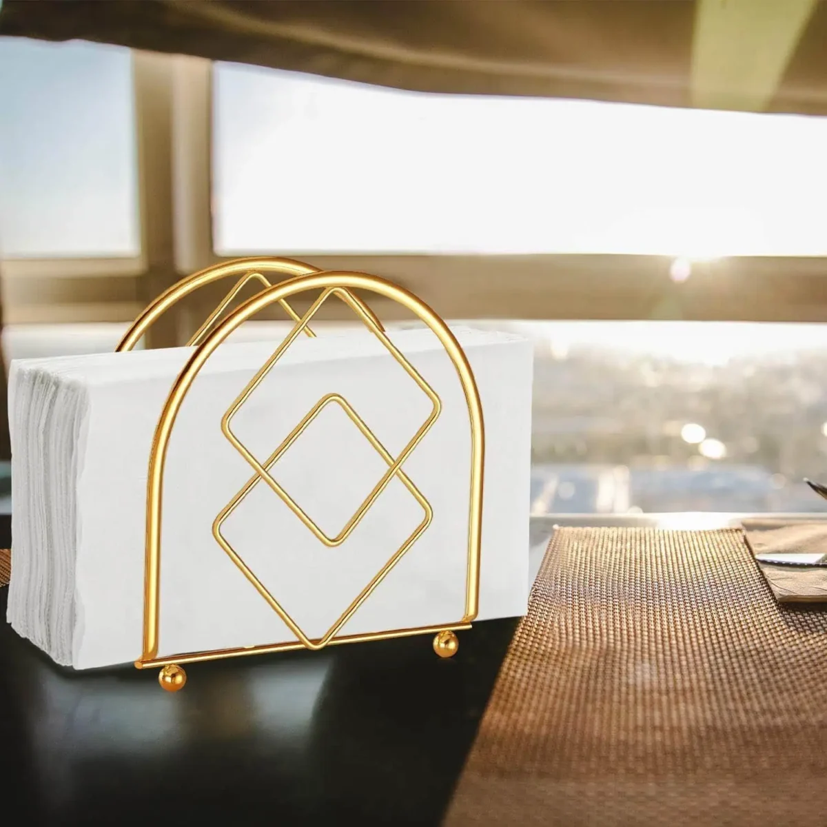 Golden Napkin Holder for Dining Table Stylish Mild Steel Tissue Stand