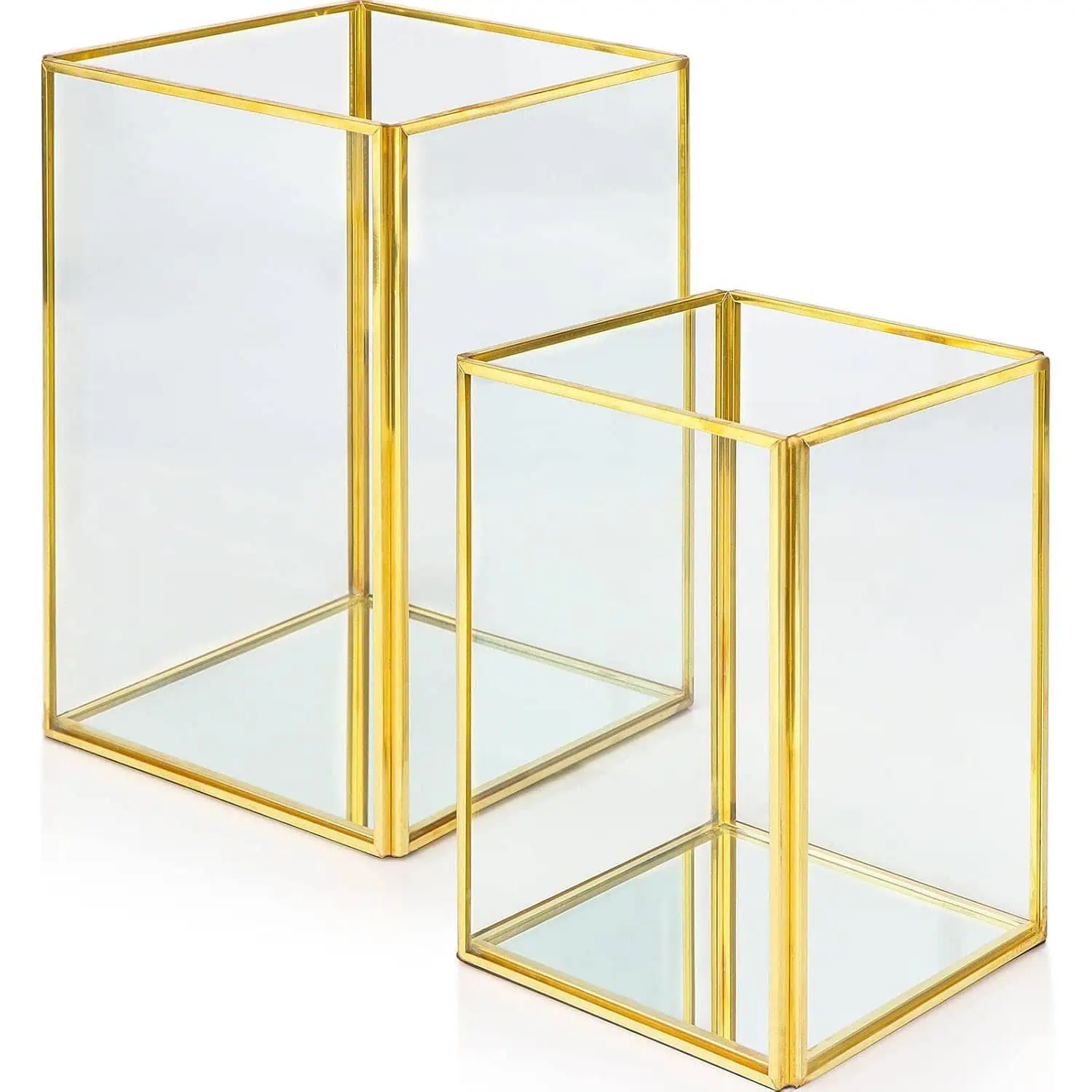 Glass Hurricane Candle Holder Lantern EPL Gold Finish Iron & Glass Decor