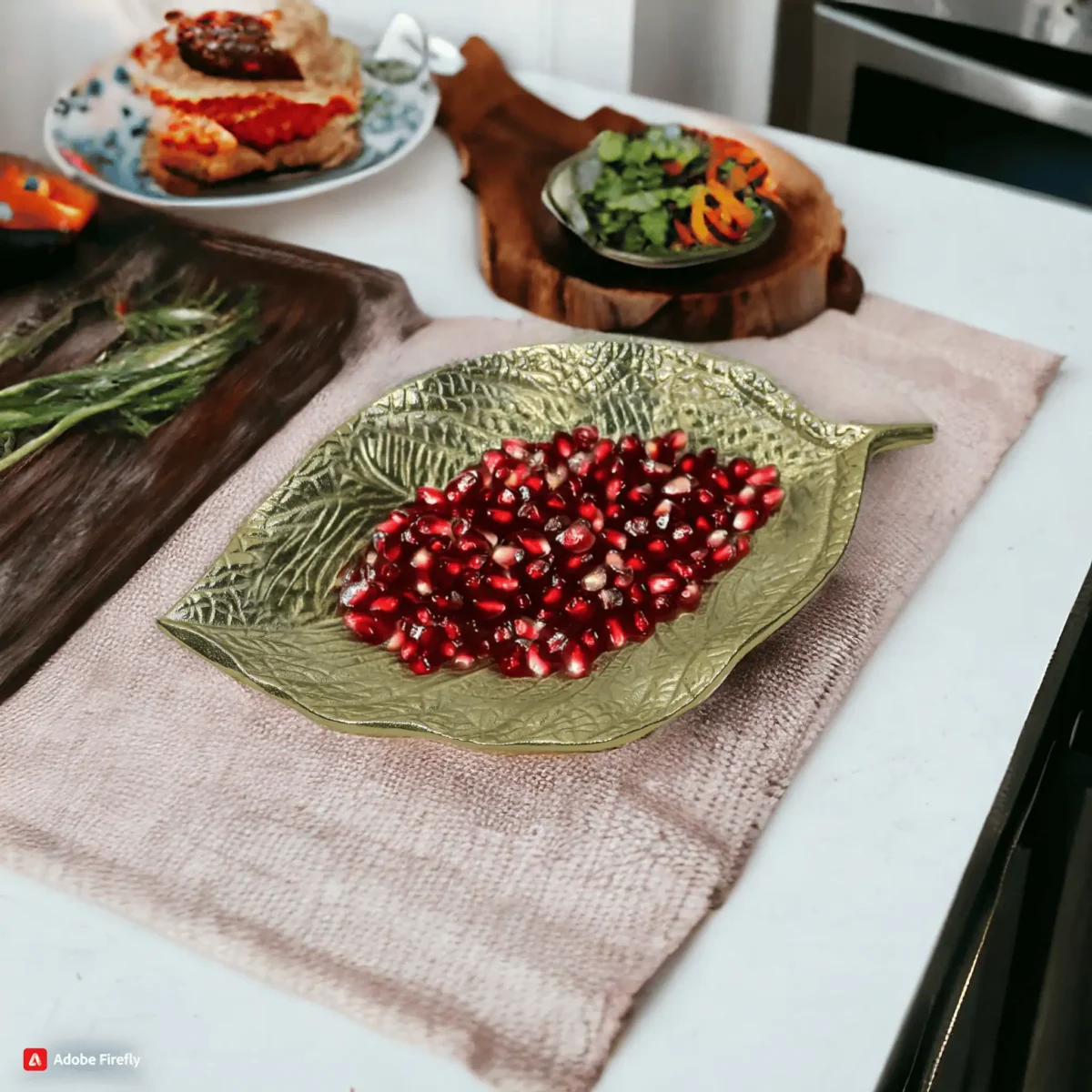 Aria Leaf Shaped Gold Platter Aluminium Decorative EPL Gold Serving Plate