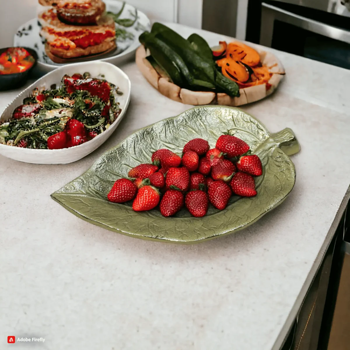 Opulence Leaf Shaped Platter Aluminium Decorative EPL Gold Serving Plate