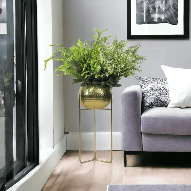 Apollo Gold Iron Round Planter Mild Steel Decorative Indoor/Outdoor Pot