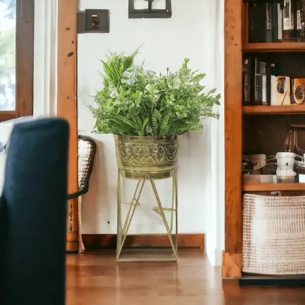 Traditional Helios Gold Planter with Stand Decorative Mild Steel Pot for Indoor & Outdoor