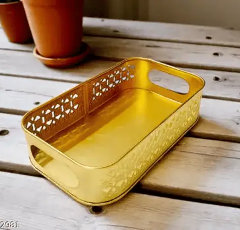 Gold Plated Rectangle Serving Tray Iron Decorative Table Tray