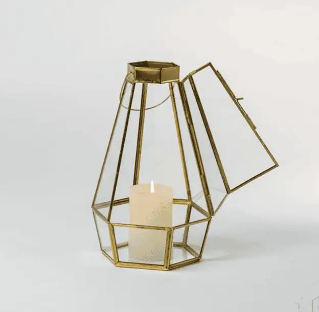 European Style Glass Candle Holder Golden Finish Decorative Lantern
