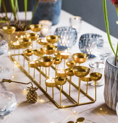 Dining Table T-Light Stand Gold Metal Candle Holder