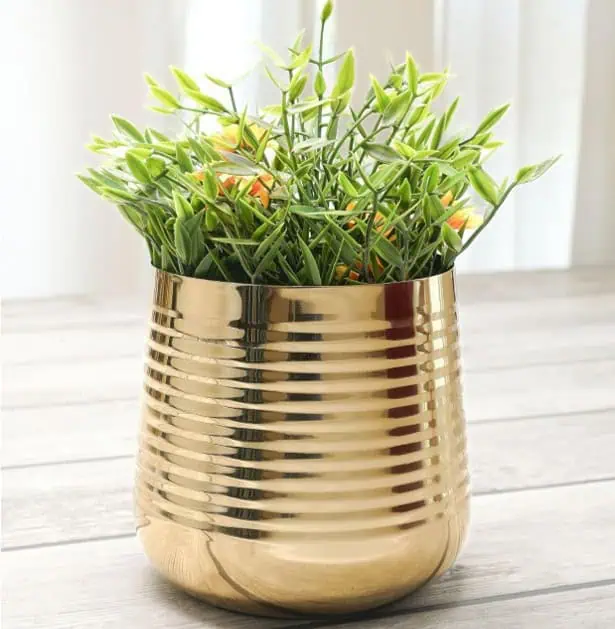 Metal Ribbed Design Planter Mild Steel Decorative Gold Pot