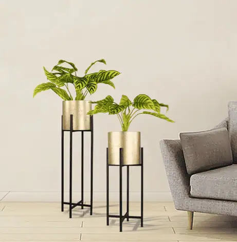 Decorative Gold Metal Planters With Stand Mild Steel Indoor/Outdoor Pot